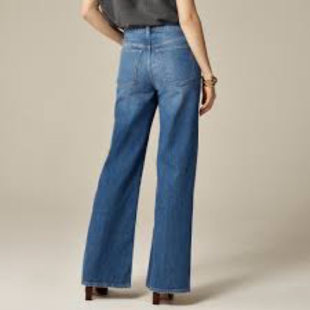 J. Crew Medium Blue High-Rise Wide-Leg Jeans - Picture 2 of 4